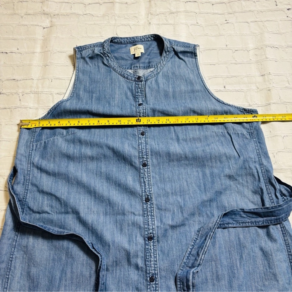 J. Crew 2X Shirt Dress Chambray Blue Tie Waist Belted Button Front Crew Neck - Picture 9 of 12